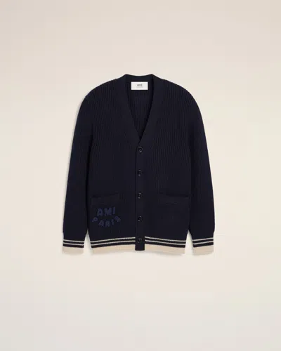Ami Alexandre Mattiussi Navy Wool Ribbed Sweater Blue In Navy Blue
