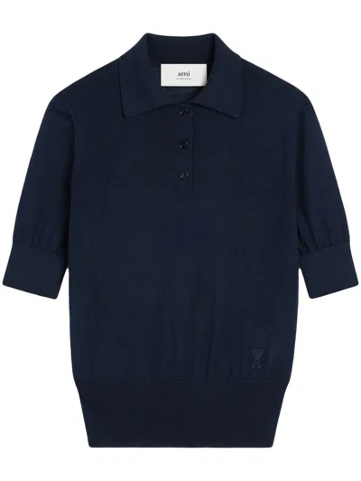 AMI ALEXANDRE MATTIUSSI NAVY WOOL SILK POLO
