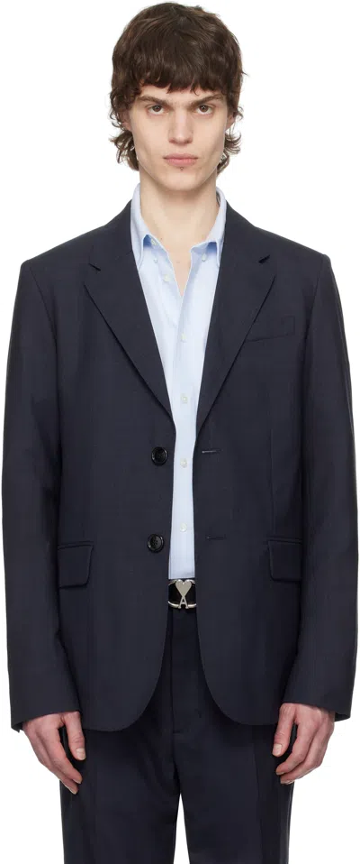 Ami Alexandre Mattiussi Navy Wool Two Buttons Blazer In 4011 Navy Blue