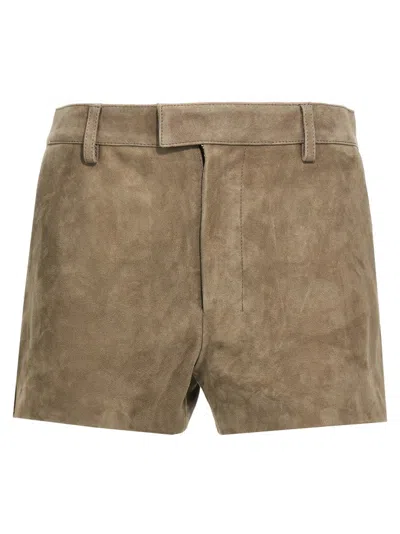 AMI ALEXANDRE MATTIUSSI NEUTRALS SUEDE SHORTS WITH ZIP