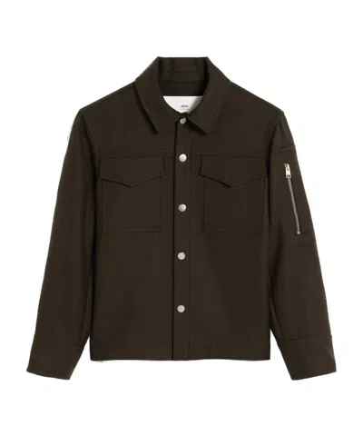 Ami Alexandre Mattiussi New Wool Button-down Coat Shirt In Black