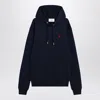 Ami Alexandre Mattiussi Ami Navy Blue Cotton Jersey Hoodie With Signature Monogram In Blue