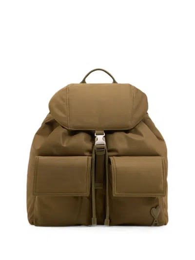 Ami Alexandre Mattiussi Nylon Marcel Flap Backpack In Green