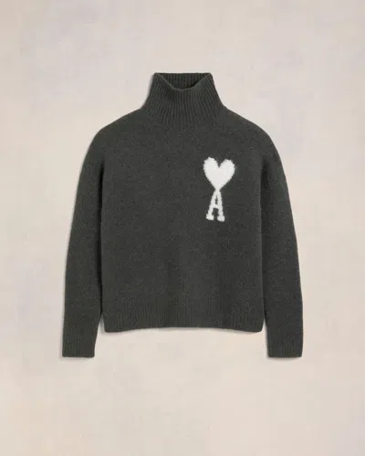 Ami Alexandre Mattiussi Off-white Ami De Coeur Funnel Neck Sweater Grey