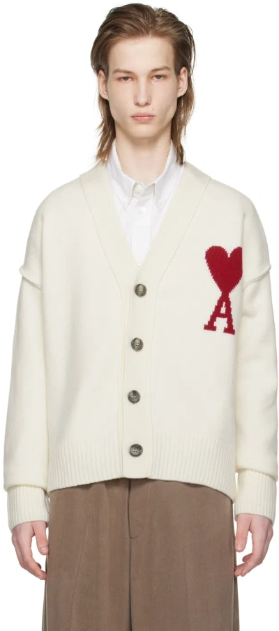Ami Alexandre Mattiussi Ami Paris Ami De Coeur Woolen Cardigan In Neutral