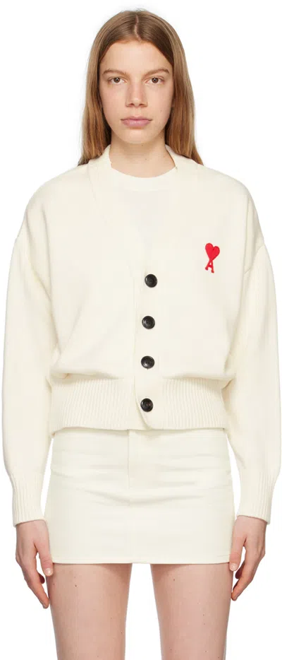Ami Alexandre Mattiussi Off-white Ami De Cœur Cardigan In 175 Natural White/re