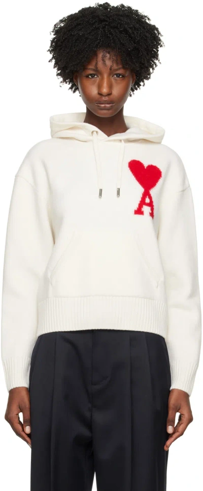 Ami Alexandre Mattiussi Off-white Ami De Cœur Hoodie In 154 Off-white/red
