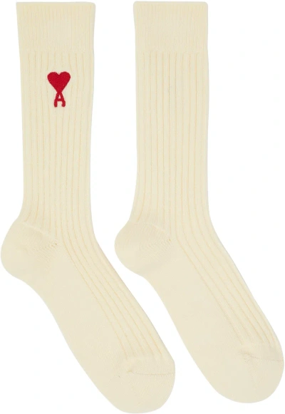 Ami Alexandre Mattiussi Off-white Ami De Cœur Socks In 150 Off White