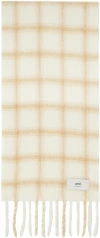 Ami Alexandre Mattiussi Off-white & Beige Checkered Label Scarf In Off White/sand/1520