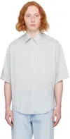 Ami Alexandre Mattiussi Off-white & Blue Boxy-fit Shirt In Chalk/blue/195