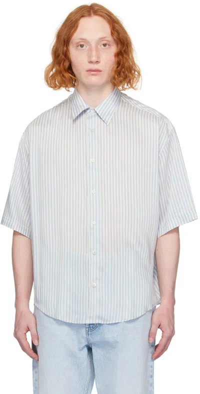 Ami Alexandre Mattiussi Off-white & Blue Boxy-fit Shirt In Chalk/blue/195