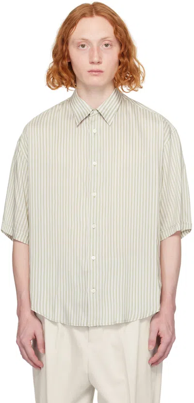 Ami Alexandre Mattiussi Off-white & Khaki Boxy-fit Shirt In Chalk/sage/1931