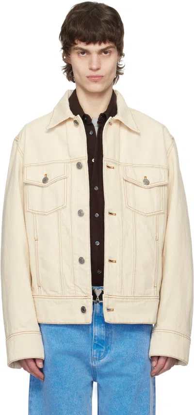 AMI ALEXANDRE MATTIUSSI OFF-WHITE COTTON 'AMI PARIS' TRUCKER DENIM JACKET