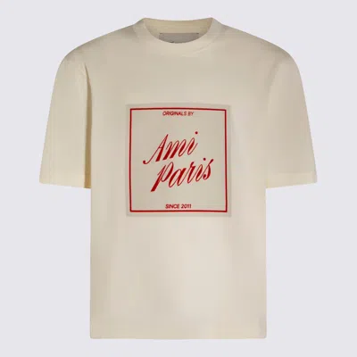 Ami Alexandre Mattiussi Boxy Fit Short Sleeves Teehisrt With Signature Print At Front In Neutral