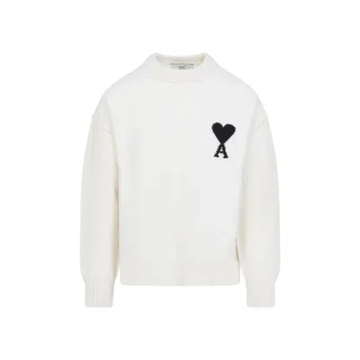 AMI ALEXANDRE MATTIUSSI OFF WHITE CREWNECK LOGO SWEATER