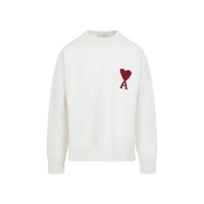 AMI ALEXANDRE MATTIUSSI OFF WHITE CREWNECK LOGO SWEATER