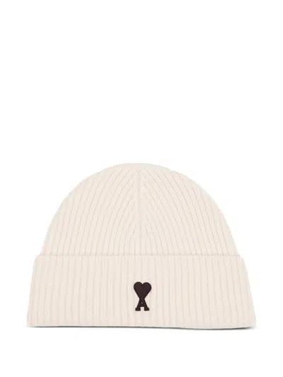 AMI ALEXANDRE MATTIUSSI OFF WHITE LOGO BEANIE HAT