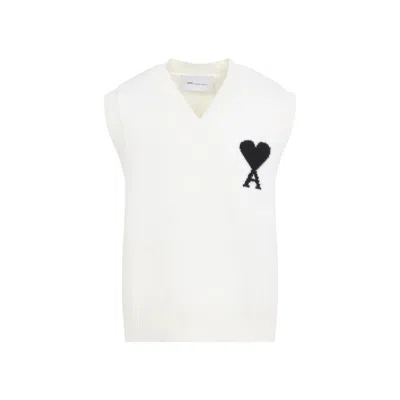 Ami Alexandre Mattiussi Ami De Coeur Knitted Sweater Vest In White