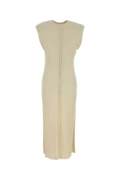 Ami Alexandre Mattiussi Off White Stretch Row Edges Midi Dress In Neutral