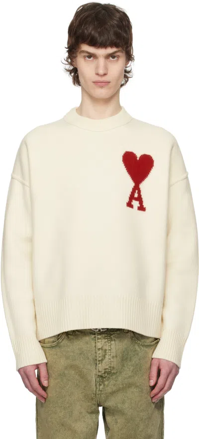 Ami Alexandre Mattiussi Ami Paris Ami De Coeur Merino Wool Sweater In White