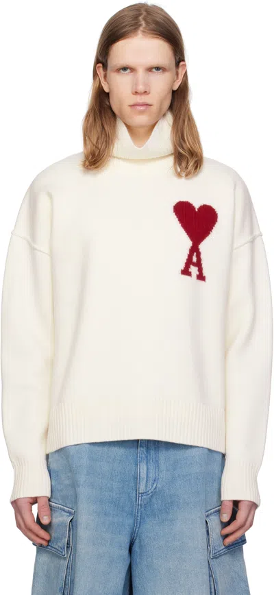 AMI ALEXANDRE MATTIUSSI OFF-WHITE WOOL AMI DE COEUR TURTLENECK