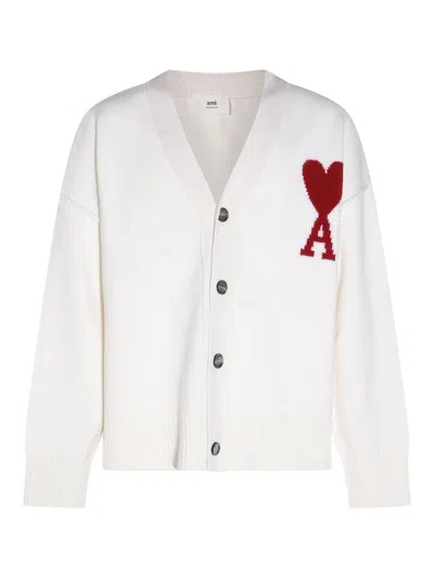 Ami Alexandre Mattiussi Off White Wool Cardigan In Blanco