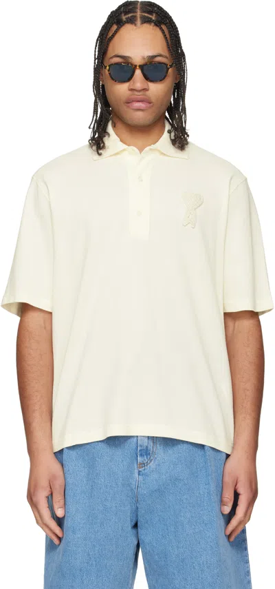 Ami Alexandre Mattiussi Off-white Cotton Ami De Coeur Knitted Patch Polo In Neutral