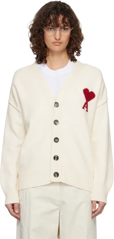Ami Alexandre Mattiussi Off-white Wool Ami De Coeur Cardigan