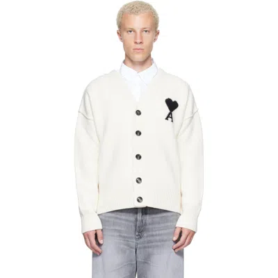 Ami Alexandre Mattiussi Off-white Wool Ami De Coeur Cardigan In 151 Ecru/noir