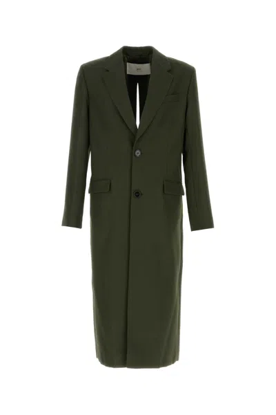 AMI ALEXANDRE MATTIUSSI OLIVE GREEN WOOL COAT