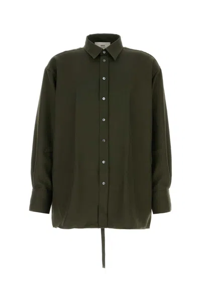 Ami Alexandre Mattiussi Ami Olive Green Wool Oversize Shirt