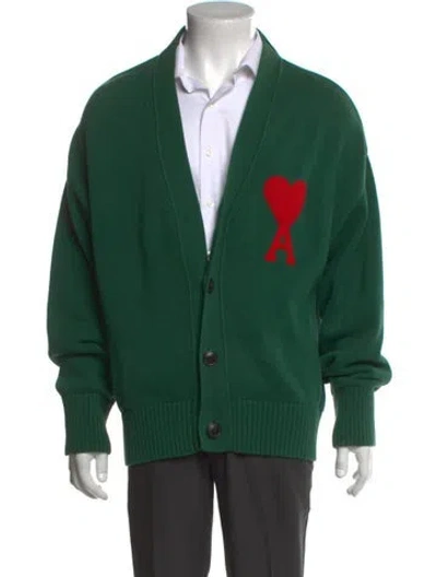 Pre-owned Ami Alexandre Mattiussi Open Front Long Sleeve Cardigan In Green