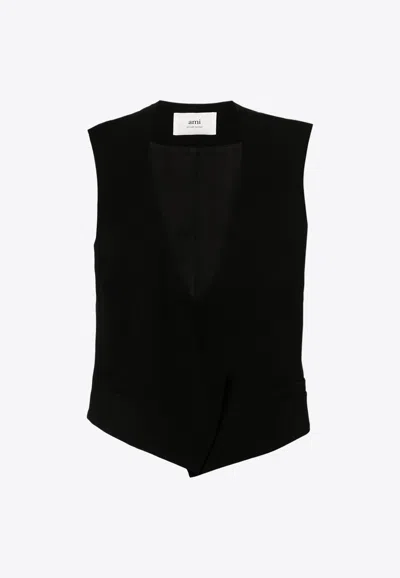 Ami Alexandre Mattiussi Open Front Wool Waistcoat In Black