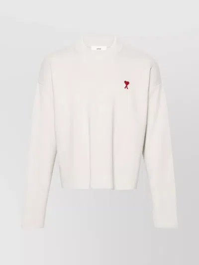 Ami Alexandre Mattiussi Organic Cotton Crewneck Sweater With Drop Shoulder In White