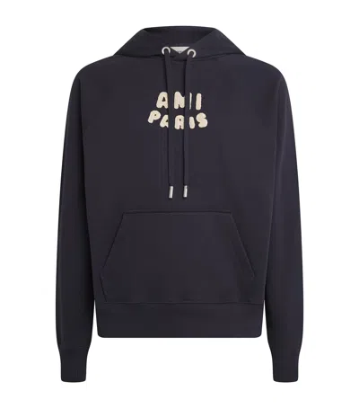 Ami Alexandre Mattiussi Ami Paris Logo-print Hoodie In Bleu Marine
