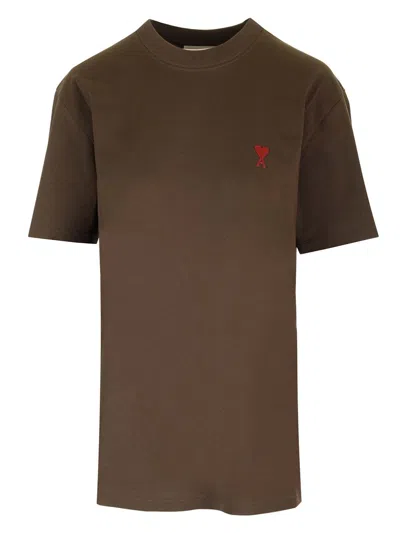 Ami Alexandre Mattiussi Organic Cotton T-shirt In Brown