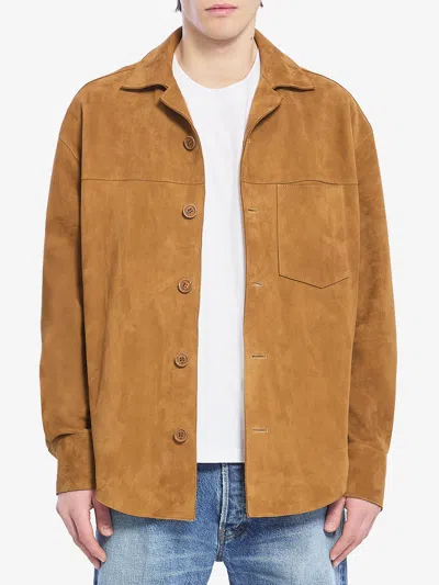 Ami Alexandre Mattiussi Suede Oversize Shirt Long Sleeves Chest Pocket In Brown