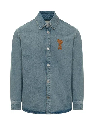 Ami Alexandre Mattiussi Overshirt Mini In Used Denim Style In Blue