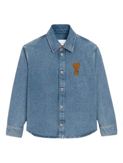 Ami Alexandre Mattiussi Denim Shirt-jacket With Logo In Blue