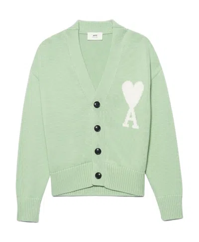 Ami Alexandre Mattiussi Oversize Ami De Coeur V-neck Cardigan In Green