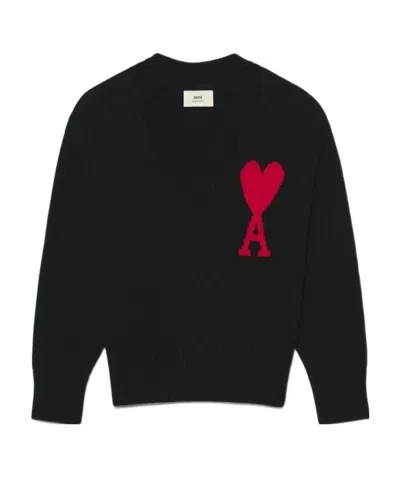 AMI ALEXANDRE MATTIUSSI OVERSIZE AMI DE COEUR V-NECK JUMPER