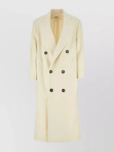 Ami Alexandre Mattiussi Ami Paris Ivory Wool Blend Oversize Coat In White
