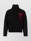 Ami Alexandre Mattiussi Oversize Wool Sweater Turtleneck Ribbed Cuffs Hem In Black