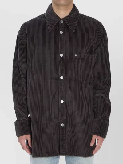 Ami Alexandre Mattiussi Oversized Corduroy Shirt Patch Pocket In Burgundy