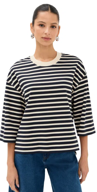 AMI ALEXANDRE MATTIUSSI OVERSIZED T SHIRT NAVY BLUE/WHITE CREAM