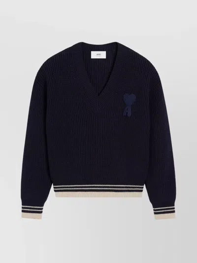 Ami Alexandre Mattiussi Oversized V-neck Sweater Drop Shoulder Detail In Blue