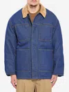 Ami Alexandre Mattiussi Dark Denim Jacket With Brown Corduroy Collar In Blue