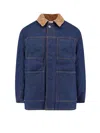 Ami Alexandre Mattiussi Dark Denim Jacket With Brown Corduroy Collar In Blue