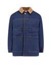 Ami Alexandre Mattiussi Dark Denim Jacket With Brown Corduroy Collar In Blue