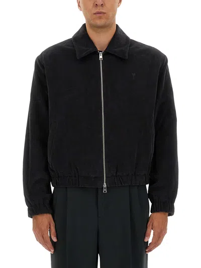 Ami Alexandre Mattiussi Ami Paris Ami De Coeur Zip-up Bomber Jacket In Black